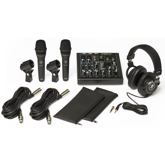 Mackie Performer Bundle with ProFX6v3 Mixer, 2 X EM-89D Dynamic Microphones, MC-100 Closed-back Headphones and Accessories | Includes Software