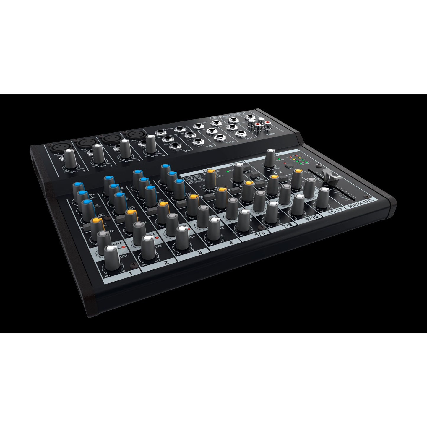 Mackie Mix12FX 12-channel Compact Mixer with Effects  | 12-input Desktop Mixer with 4 Microphone Preamplifiers | 4 Stereo Channels | 3-band Equalizers | 1 Aux | Tape I/O | Separate Volume and Headphone Levels | SMK MIX12FX