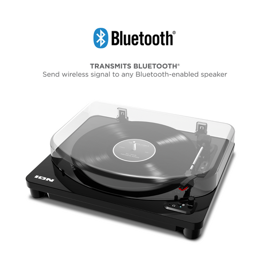 ION Audio Air LP (Black) - Vinyl Record Player with Bluetooth Transmitter, Three Speed Levels, Vintage Look, Piano Lacquer, Vinyl to MP3 Conversion Software for Mac/PC Included