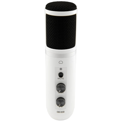 Mackie EM-USB Arctic White USB Condenser Microphone | Limited Edition | USB Microphone with Gain, Mute, and Headphone Volume Controls | Tabletop Tripod | Microphone Clip | Including Recording Software