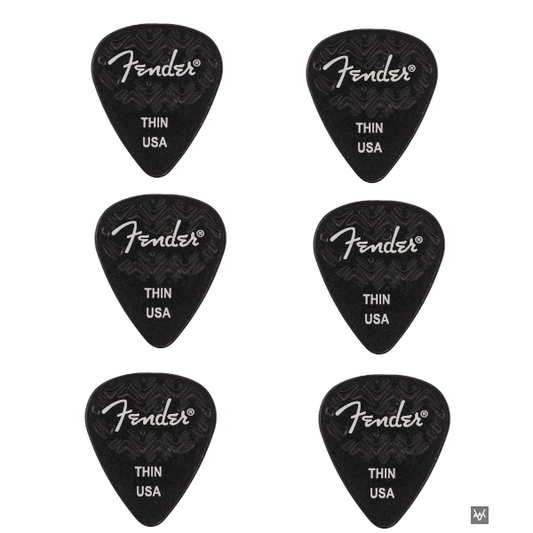 Fender 351 Shape Wavelength Celluloid Guitar Picks | 6 Pack | Thin | Special Grip Design | Black