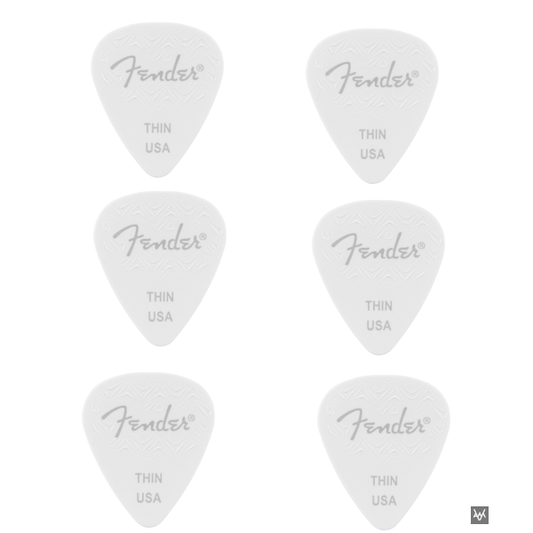 Fender 351 Shape Wavelength Celluloid Guitar Picks | 6 Pack | Thin | Special Grip Design | White