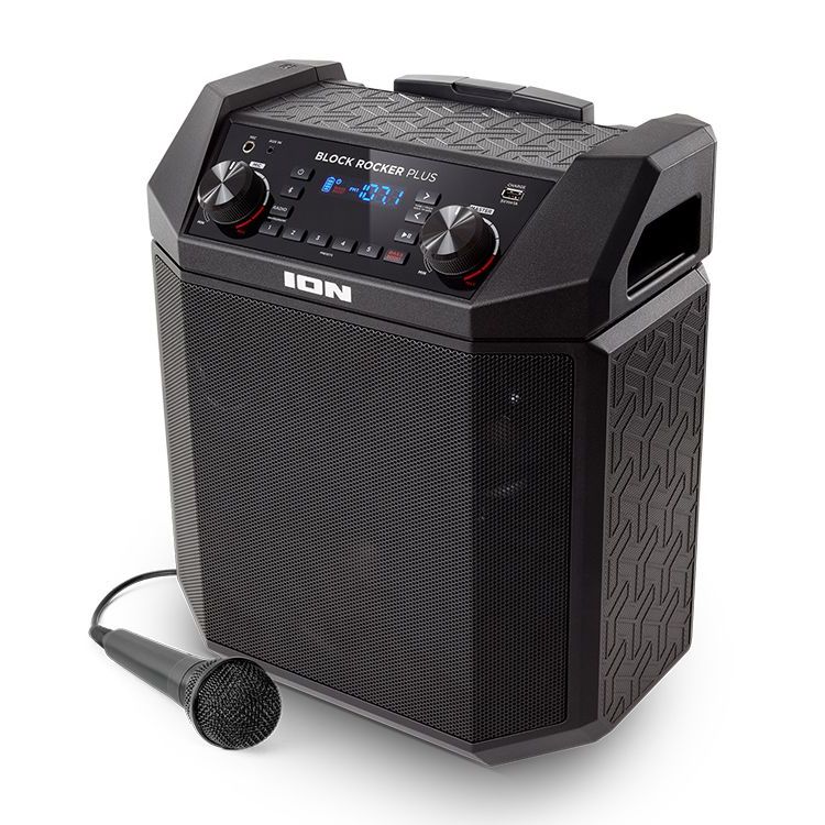 ION Audio Block Rocker Plus - 100W Outdoor Bluetooth Speaker with Rechargeable Battery, Radio, Microphone and USB Charge Port